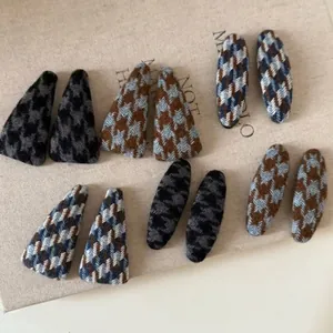Retro Houndstooth Tweed Fabric Covered BB Hair Clips For Women Autumn Winter Fashion Elegant Side Fringe Clips Hair Accessories