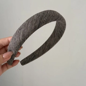 Retro coffee striped fabric padded headband with thick sponge for high cranial top look
