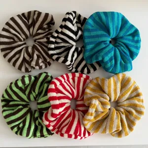 Knit Striped Scrunchies Woolen Yarn Hair Ties For Women Vintage Large Elastic Hair Bands Autumn Winter Fashion Hair Accessories