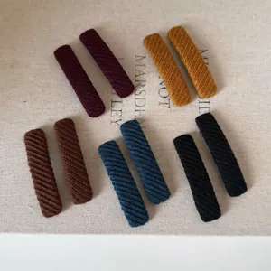 2 Pcs Striped Fabric Hair Clips Set For Women Girls Ribbed Snap Clips BB Clips For Autumn Winter Daily Fashion Hair Accessories