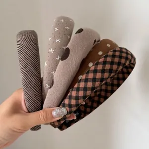 Retro Padded Cloth Headband For Women Wide Brim High Top Hair Band Vintage Striped Polka Dot Checkerboard Elegant Hair Accessories