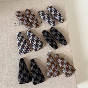 Set of 12 houndstooth hair clips in vintage plaid colors on premium knit fabric