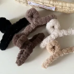 Damen Herbst Winter Plüsch Haarkralle Einfarbig Kunstfell Haarclip Große Shark Haarkralle Für Dickes Haar Styling Zubehör
