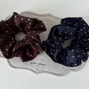 Vintage Polka Dot Fabric Scrunchie Retro Maillard Style Hair Tie Large Elastic Headwear Hair Ring Accessory For Women