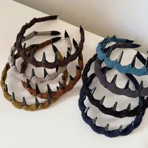 Cerchietto Avvolto in Tessuto Retrò con Punte per Donna Cerchietto Antiscivolo a Denti Vintage Punk Maglia Nastro Accessori Capelli