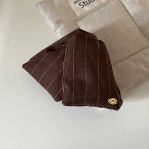 Brown striped fabric hair claw clip and scrunchie set with vintage gold metal detail