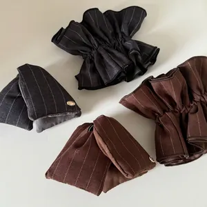 Maillard Style Striped Fabric Scrunchie For Women Pleated Large Hair Tie High Ponytail Holder Elegant Handmade Hair Accessories