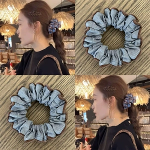 Contrast Color Striped Fabric Scrunchie Handmade Pleated Hair Tie Fashion Ponytail Holder Accessories For Women Daily Decoration