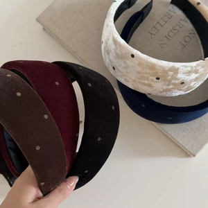 Elegant Velvet Polka Dot Headband For Women Korean Style Thickened Sponge Wide Hairband Retro Fashion Hair Accessories