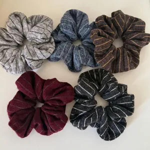 Women Knit Striped Scrunchie Knitted Yarn Large Hair Tie Vintage Elegant Elastic Hair Band Autumn Winter Hair Accessories