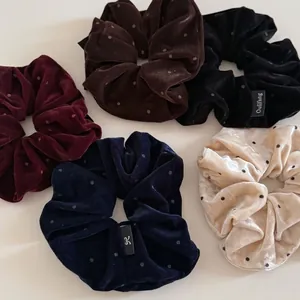 Chouchous Élégants en Velours à Pois Élastiques Cheveux Doux Grands Accessoires Cheveux Mode Fait Main pour Femmes