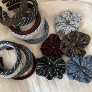 Striped knit headband and scrunchies set in assorted autumn colors for women