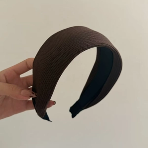 Wide dark brown knitted fabric headband for women with non-slip texture and ribbed design