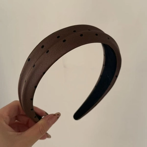 Brown wide padded headband with black polka dots and vintage minimalist design for women