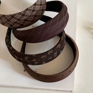Vintage Coffee Brown Wide Satin Headband Maillard Style Retro Padded Hair Hoop Elegant Fashion Hair Accessory For Women