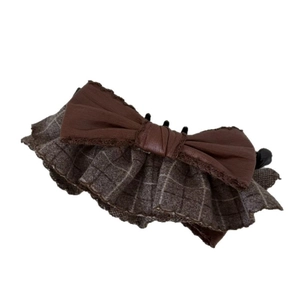 Retro bow hair clip with brown satin and plaid pleated ruffles for women hair accessories