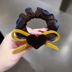 Scrunchies a Cuore con Fiocco Retrò per Donna Bordo in Denim a Contrasto Colore Elastici in Velluto Accessori per Capelli