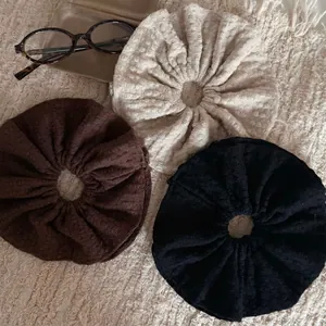 French Style Knitted Waffle Texture Large Scrunchies For Women Handmade Thick Elastic Hair Ties Solid Color Hair Accessories