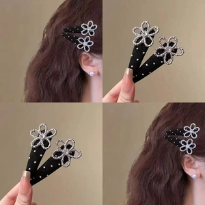 Barrettes à Cheveux Fleurs à Pois Style Coréen Strass Tissu Noir Blanc Pince BB Épingles à Cheveux Fleur Métal Ajouré Femmes Filles