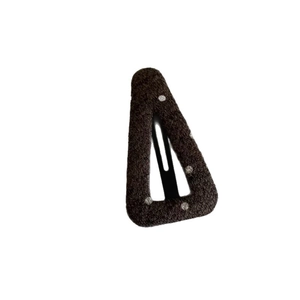 Minimalist brown polka dot wool fabric triangle BB hair clip with cozy plush texture