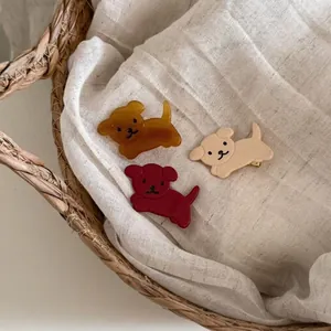 Barrettes à Cheveux en Acétate Chien Mignon Clip Bec de Canard Animaux Dessin Animé Pinces Latérales Antidérapantes Épingles à Cheveux pour Femmes Filles Accessoires de Coiffage