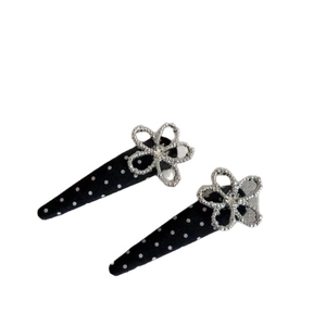 Barrettes à cheveux à pois avec fleurs en strass scintillants pour femmes, lot de 2