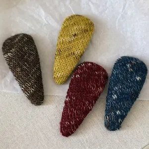 Handmade Knitted Wool Teardrop BB Hair Clip Fabric Retro Marled Teardrop Snap Clip For Women Daily Hair Accessories