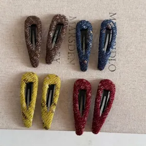 Set of 8 vintage knit fabric BB hair clips in warm autumn colors for women and girls