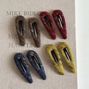 Vintage Autumn Winter Knitted Fabric Snap Hair Clips Hollow Water Drop BB Clips For Women Fashion Hair Accessories