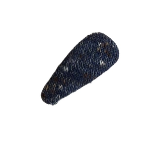 Deep blue knit teardrop BB clip for girls with colorful wool blend yarn accents