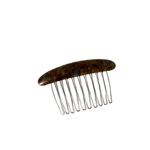 Tortoiseshell acetate hair comb with 11 silver metal teeth and France Handmade engraving
