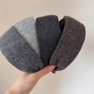 Women Autumn Winter Wide Wool Knit Headband Solid Color Thick High Top Hair Band Fashion Commuter Hair Accessories