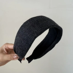 Minimalist dark gray wide wool knit headband for women with high-crown styling effect