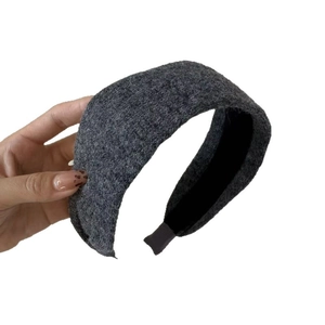 Wide wool felt headband in dark grey with thick padded design for autumn and winter
