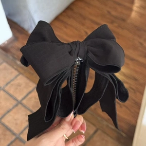 Elegant large black chiffon multi-layered bow banana hair clip for high ponytail styling