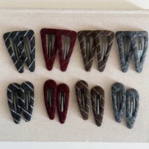 Vintage Striped Woolen Yarn Hair Clip For Women Geometric Triangle Water Drop BB Clip Retro Autumn Winter Hair Accessories