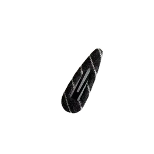Black plush teardrop BB hair clip with white striped embroidery for autumn style