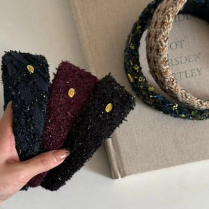 French tweed padded headbands with gold handmade label in assorted classic colors