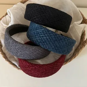 French Style Woolen Wide Headband Elegant Thick Hairband Weave Texture High Top Hair Accessories Women Fashion Headwear