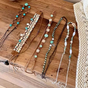 Bohemian Ethnic Handmade Braided Mesh Waist Chain Belt Hair Band For Women Dress Accessory Vintage Bead Shell Decoration