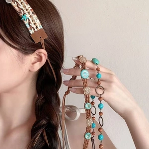Bohemian braided headband with turquoise beads and starfish charms for women