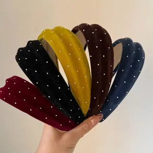 Padded Velvet Rhinestone Starry Sky Headband For Women Vintage Elegant Wide Hairband High Cranial Top Hair Accessories
