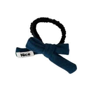 Elegant knit bow scrunchie in deep blue and black, high elasticity hair tie for women
