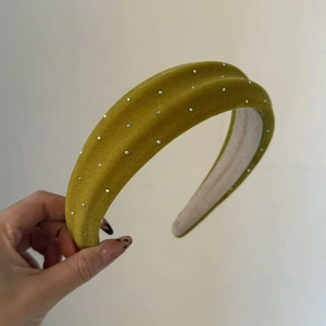Padded velvet headband in mustard yellow with sparkling rhinestones for hair volume