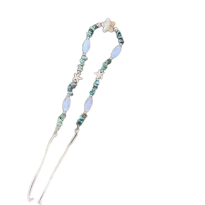 Ethnic bohemian braided brown mesh headband with turquoise stones and silver starfish