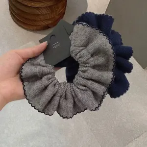 French Style Knitted Scalloped Ribbed Hair Scrunchies For Women Solid Color Elastic Hair Ties Ponytail Holder Accessories