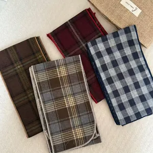 Vintage plaid silk scarf necklace collection with refined texture in four assorted colors