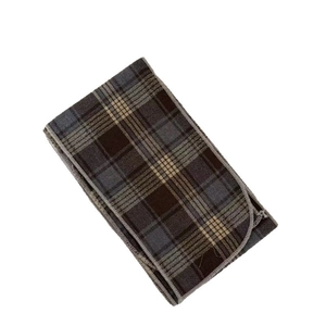 Vintage plaid scarf necklace in brown and grey wool-like fabric for women's winter styling