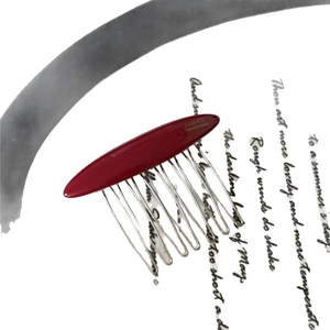Handmade burgundy hair side comb with France lettering for fluffy high cranial top hairstyle