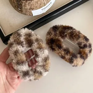 Damen Leopardmuster Plüsch Haarspange Modische Kunstfell Entenschnabel-Clip Herbst Winter Große Haar-Accessoires